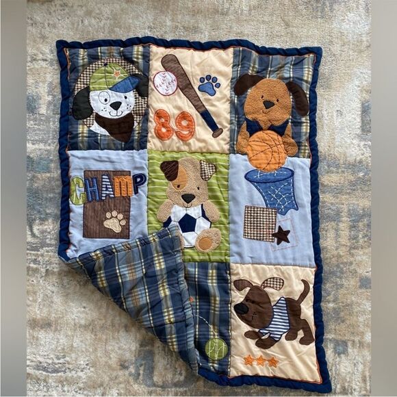 Lambs & Ivy Baby Crib Bedding Reversible Quilt Comforter Blanket  Sports Boy - Picture 3 of 5